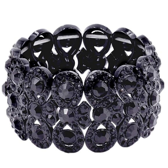 BijouStudios Bracelets Jewelry - Gun Metal Black and Onyx Austrian Crystal Infinity Stretchable Bracelet Bangle